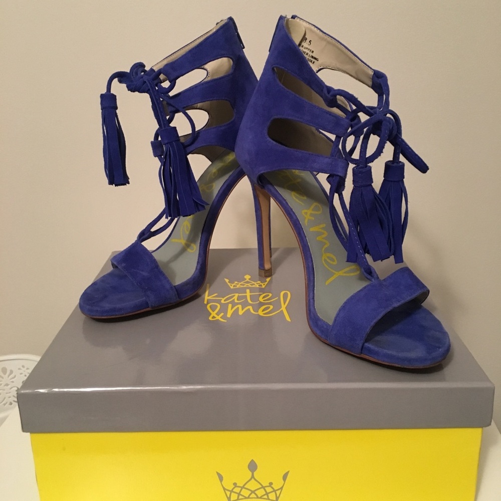 Royal blue Kate & Mel suede sandals with tassels